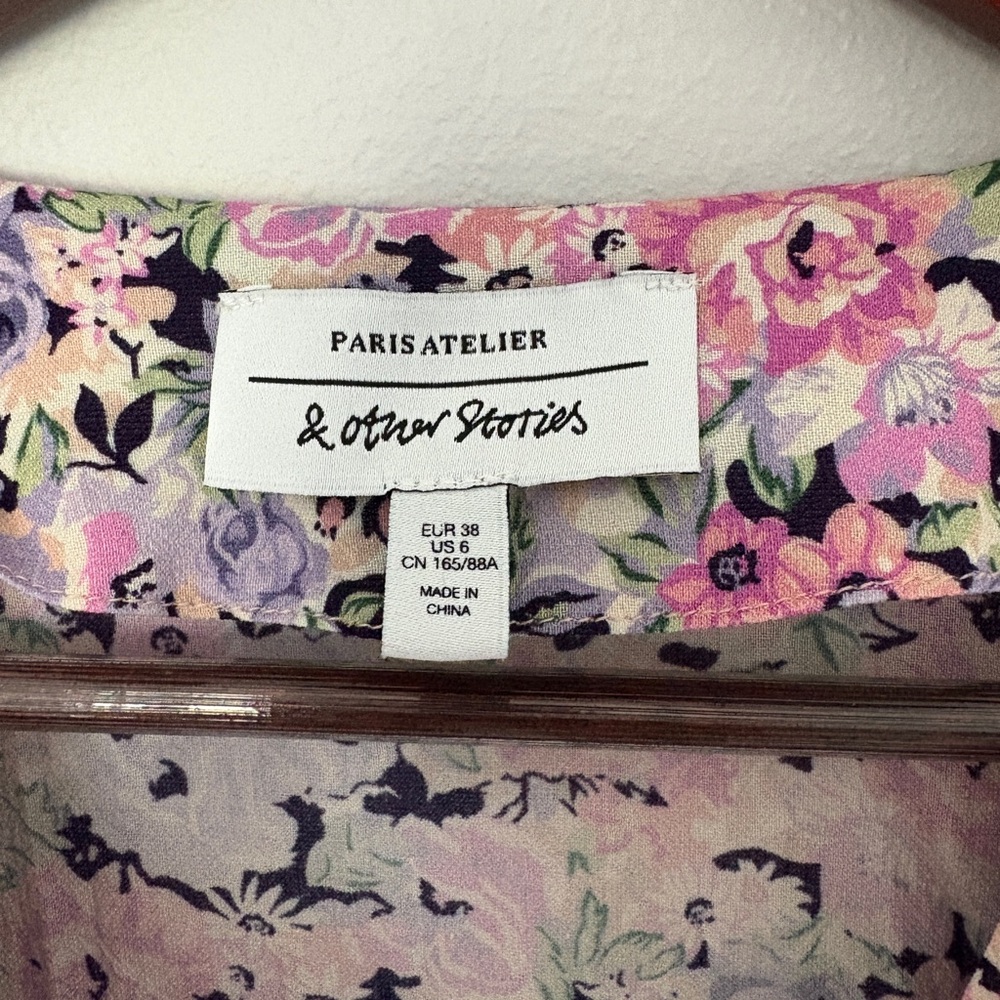 Paris Atelier & OTHER STORIES Floral Printed Short Sleeved Maxi Dress SIZE US 6 - Picture 2 of 5